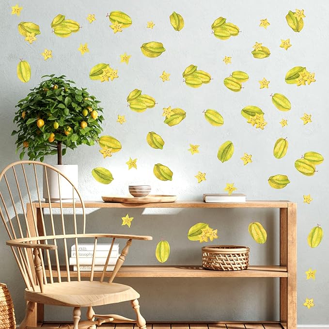 Star Fruit Wall Decals Peel and Stick Summer Fruit Wall Stickers Removable Kitchen Wall Stickers Cabinet Decals Watercolor Fruit Wall Decals for Nursery Bedroom Playroom Decor