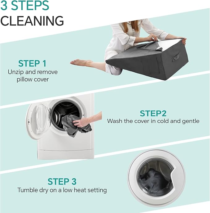 Bed Wedge Pillow for Sleeping, 10 Inch Memory Foam Wedge Pillow Post Surgery, Triangle Pillow Wedge, Elevated Support Pillows for Sleeping, Acid Reflux & Snoring - Removable Washable Cover