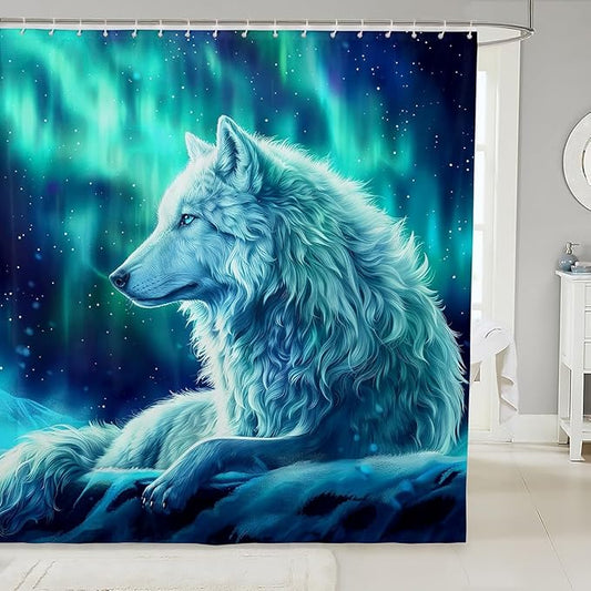 Feelyou Kids Wolves Shower Curtain Wolves Howling Bath Curtain for Kids Wolf Bathroom Shower Curtain Set Blue Wolf Kids Bathroom Accessories Wolf Life 72"x78"