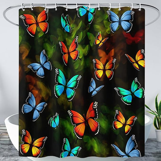 AILONEN Beautiful Butterfly Shower Curtain,Colortul Butterfly with Fog Bath Curtain for Bathroom for Girls,Boho Style Waterproof Fabric Shower Curtain Set with Hooks,72" W*72" H