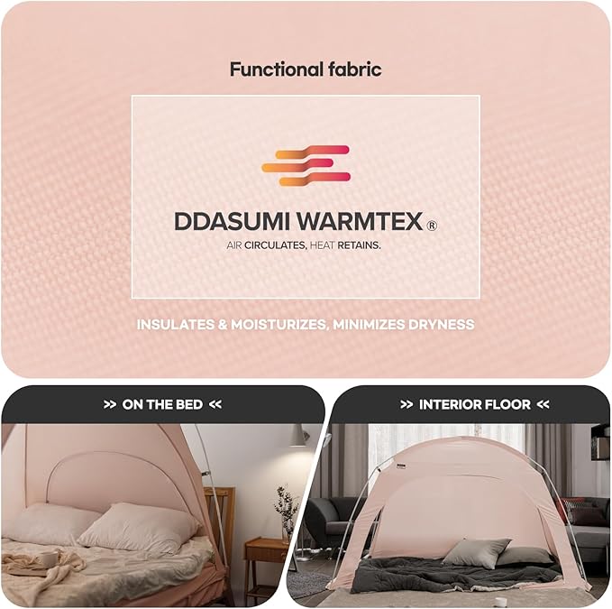 Fabric Indoor Bed Tent, Privacy Play Tent on Bed for Warm and Cozy Dream Sleep Tent, Floorless Type Tent.Cotton Feeling Tent,S-PE Pole, Washable Tents (Ivory, Twin)