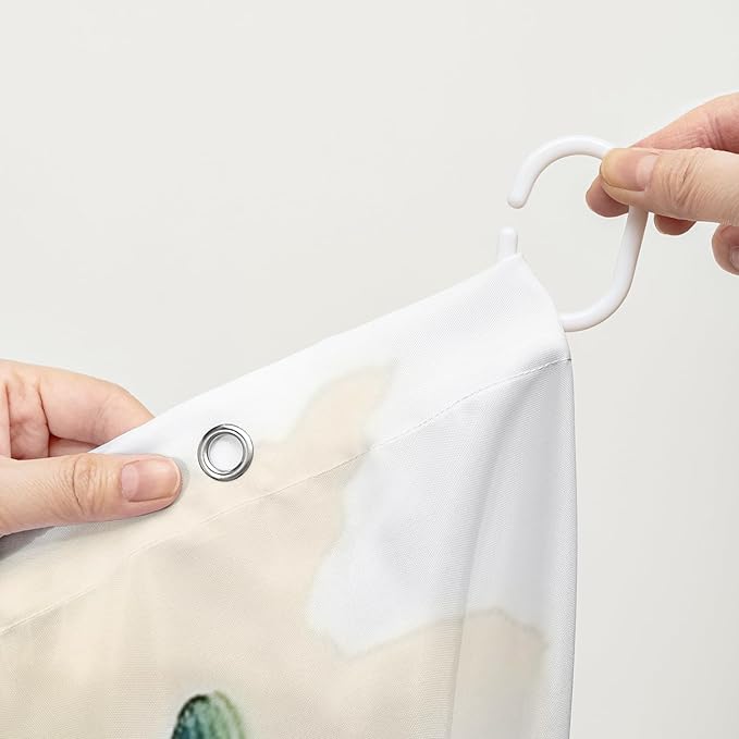 AILONEN Yak Shower Curtain Set, Desert Cactus Yak Polyester Waterproof Shower Curtain,Watercolour Sunset Warm Yellow Cloth Bath Curtain Set with Plastic Hooks,72" Wx78 H