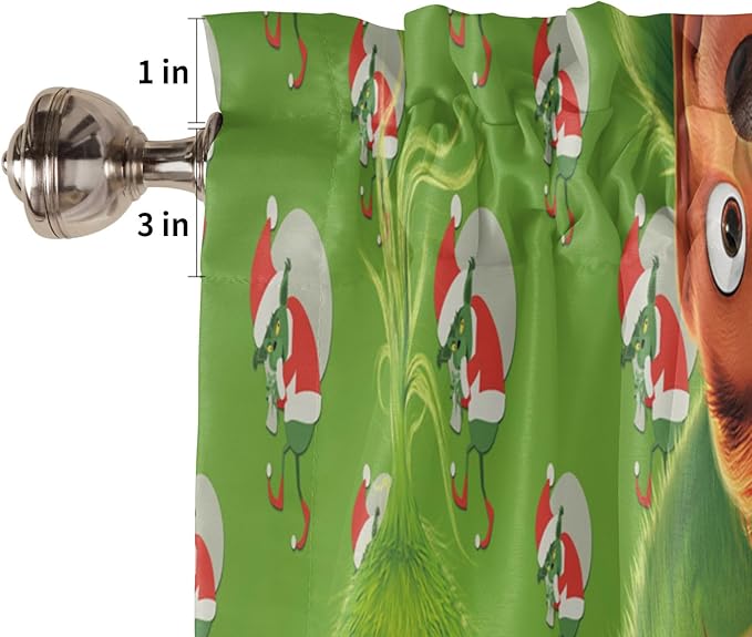 Green Monster Christmas Window Valance for Kitchen Living Room Merry Grinchmas Window Curtain for Bedroom Grin-ch Window Valance Rod Pocket Window Treatment Christmas Decors, 54" W x 18" L