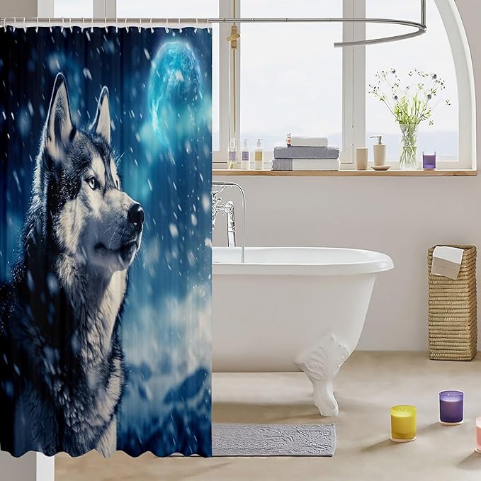 Feelyou Wolf Bathroom Shower Curtain Set Cute woles Bath Curtain Wolves Howling Shower Curtain Animal Wolves Kids Bathroom Accessories 72"x72"