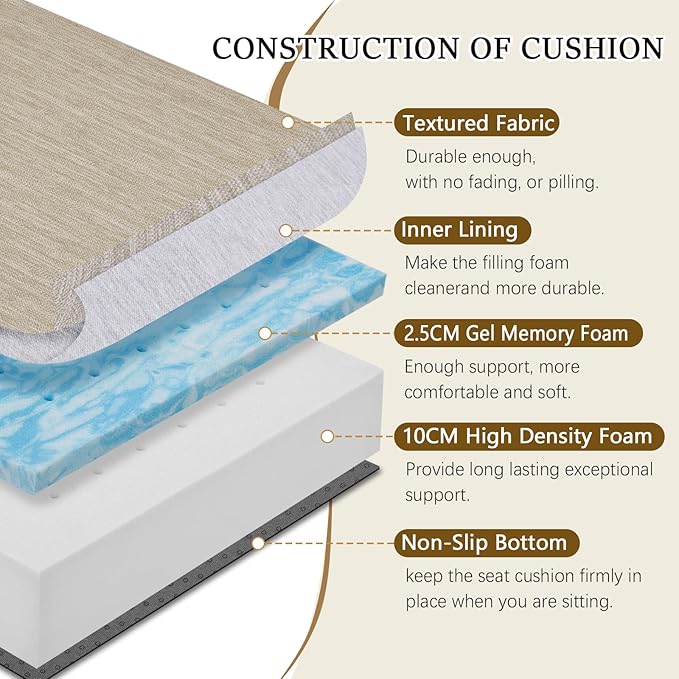 baibu Extra Large 20"x20"x5" Dual-Layer Memory Foam Chair Seat Cushion for Recliner, Couch, Armchair with Textured Washable Cover, Non-Slip Base for Tailbone Pain & Pressure Relief, Beige