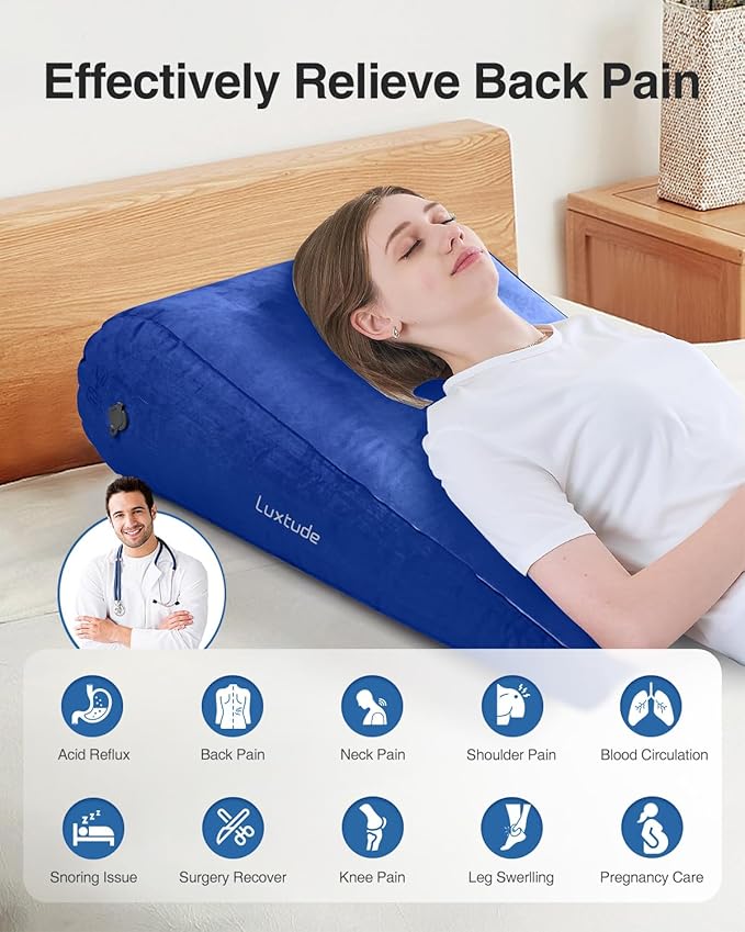 Luxtude Inflatable Wedge Pillow for Sleep Apnea, Travel Wedge Pillow for Back Pain Relief, Knee Leg Elevation Pillow, Inflatable Bed Wedge Pillow for Sleeping, Back Support Pillow for Sitting Up