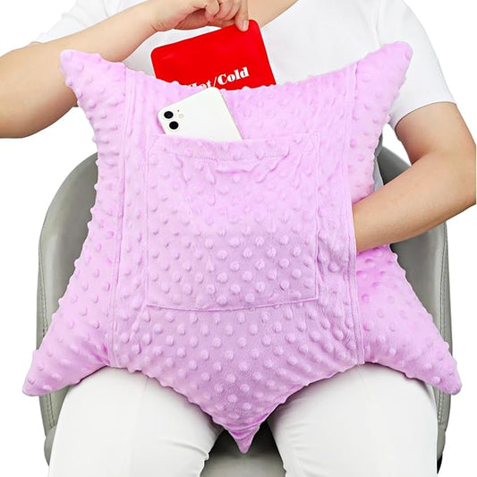 Star Hysterectomy Abdominal Pillows with 2 Pockets, Stomach Pillow after Surgery C-Section Tummy Tuck Support Gifts with Hands Placement Pouch Endometriosis Comfort Recovery Women Men Lavender