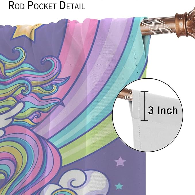 Kids Unicorn Curtains Purple Cartoon Rainbow Cartoon Room Blackout Curtains Boys Girls Baby Room Decor Curtains Living Room Decor 63x72 Inch 2 Panels