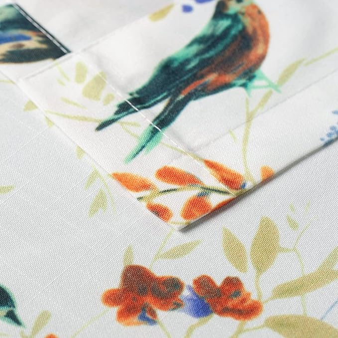 Leeva Bird Printed Small Window Curtain Panels, 30 Inch Length Sets Bird and Floral Pattern Design Short Small Curtains for Kitchen Office Cafe Studio, 2 Panels
