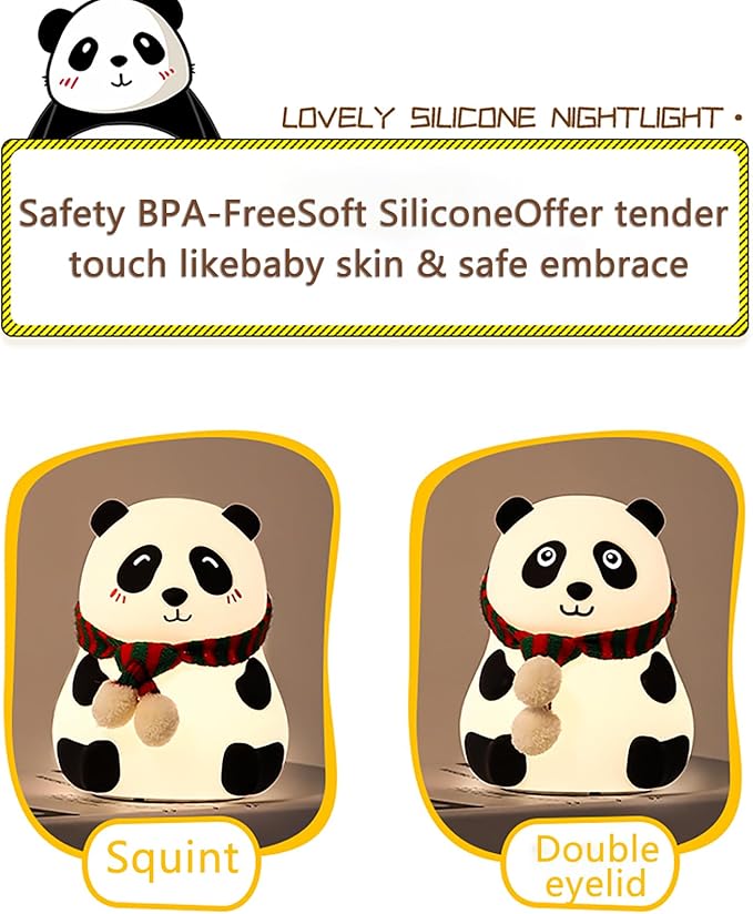 Panda Silicone Nursery Night Light Night Light for Kids, Panda Gifts, Cute LED Lamps for Teen Girls Bedroom,Bedroom Decorations Gifts for Toddlers,Kawaii Room Decor