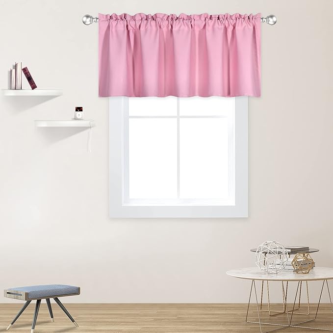 Baby Pink Valance for Windows 52x18 Inch Solid Thermal Insulated Blackout Rod Pocket Kitchen Short Curtain Toppers Valance for Bathroom Living Room 1 Panel