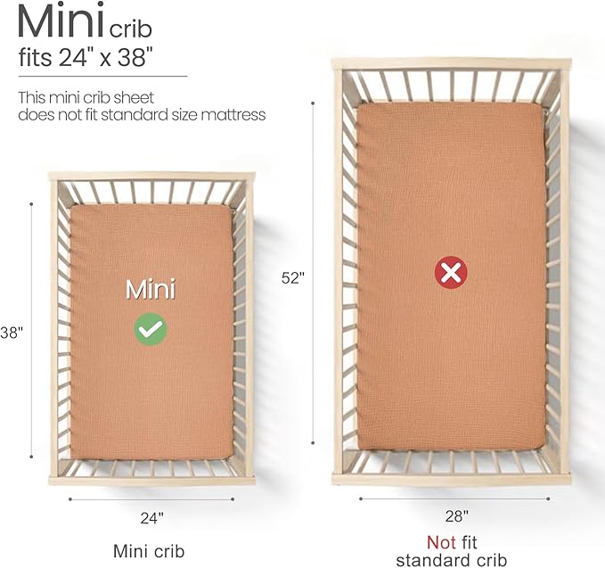 Lulumoon Muslin Mini Crib Sheets - Pack n Play Sheets Fitted for Baby - 24"x 38" Brown