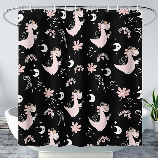 AILONEN Cute Dinosaur Shower Curtain,Cartoon Dinosaur Bath Curtain Gifts for Kids,Polyester Waterproof for Bathroom, 72" W*96" H with 12 Plastic Hooks
