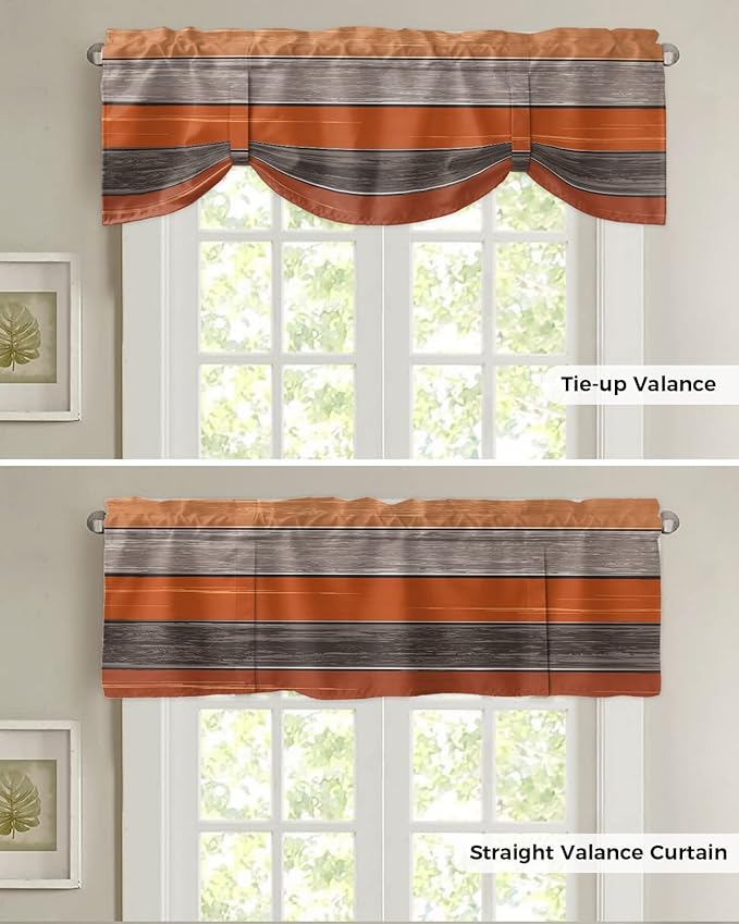 Farmhouse Thanksgiving Fall Blackout Tie Up Valance Curtains for Kitchen Windows Burnt Orange Gray Window Toppers Balloon Shades for Living Room/Bathroom/Bedroom,1 Panel,42" X 18" Rustic Wood Texture