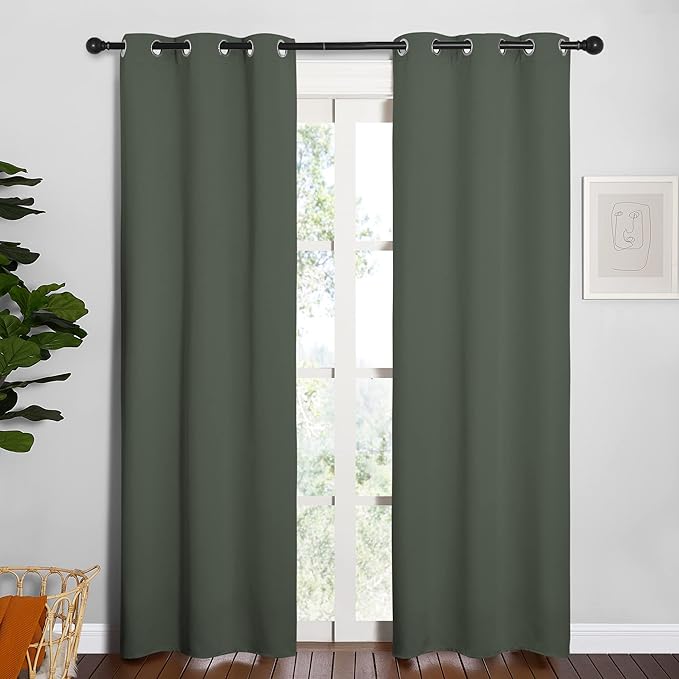 NICETOWN Thermal Curtains for Kids Room, Window Treatment Thermal Insulated Solid Grommet Blackout Drape Panels for Bedroom (Dark Mallard, Set of 2, 34 by 84 inches)