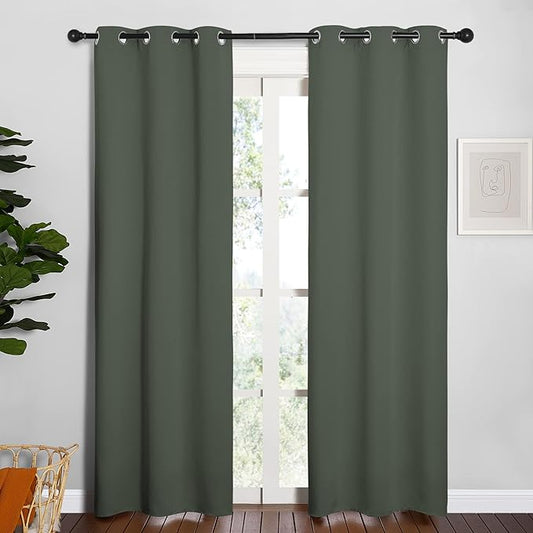 NICETOWN Thermal Curtains for Kids Room, Window Treatment Thermal Insulated Solid Grommet Blackout Drape Panels for Bedroom (Dark Mallard, Set of 2, 34 by 84 inches)