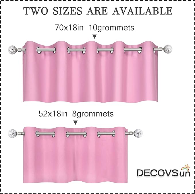 Pink Valance for Girls Bedroom Blackout Grommet Top Valance Window Treatment for Living Room Short Straight Drape Valance for Nursery Baby Girls Room 70X18 1 Panel