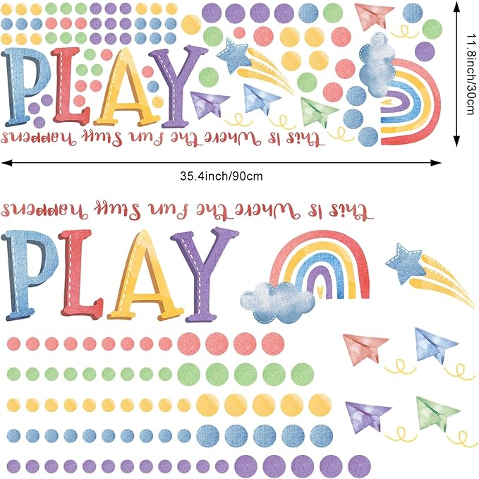 LHIUEM Polka Dot Wall Decals Rainbow Wall Sticker 82 PCS Cute Toddler Girl Decoration Cloud Star Watercolor Wallpaper Boho Kids Wall Posters Play Quotes Decal for Kids Boys Gifts in Nursery Playroom
