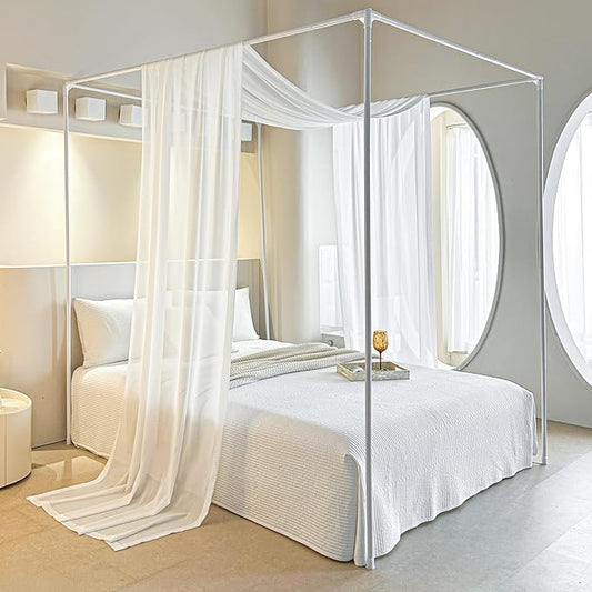 AIKASY White Bed Canopy Scarf for Twin - Luxury Sheer Canopy Bed Curtains with Light - Suitable for Four-Poster Bed, Metal Bed Frame, Wood Bed Frame -1pic