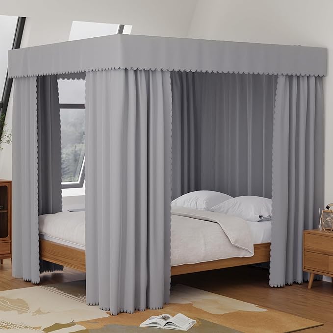 Grey Canopy Bed Curtains - 4 Corner Post Bed Curtains Canopy King Bed Canopy Curtains for Adults Girls Bedroom Decoration(Grey, King)