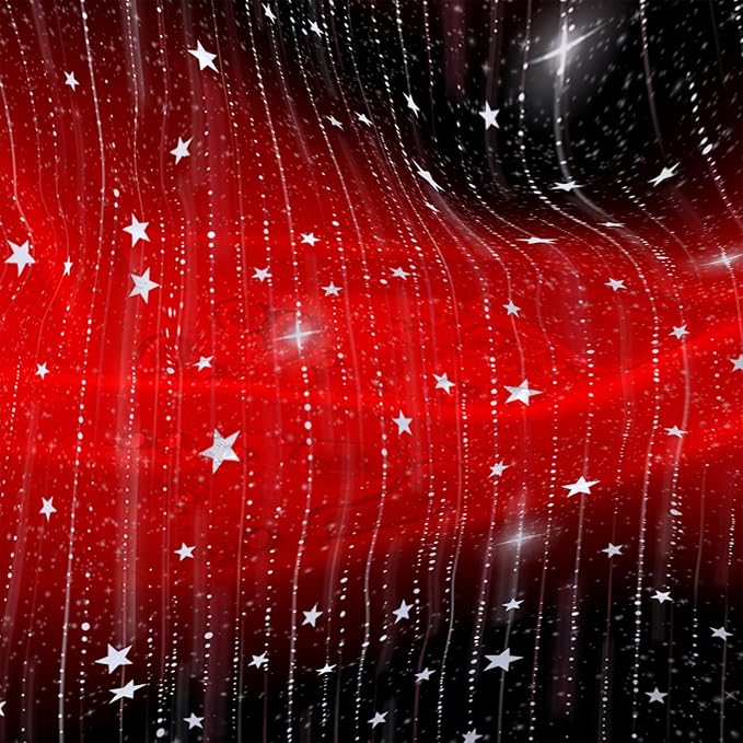 AILONEN White Star Shower Curtain,Starry Sky Waterproof Fabric Shower Curtain Sets for Girls Kids Teens, 72" W*96" H Black and Red Theme Shower Curtain