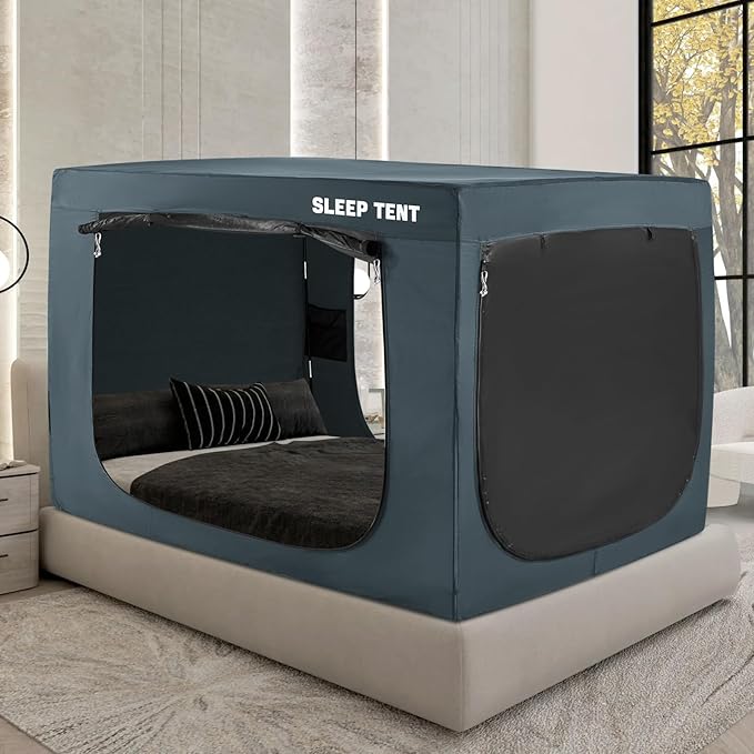 BORNA Bed Tent Twin Bed Canopy for Indoor Portable Light Reducing Sleeping Canopy for Kids and Adult,Bunk Blackout Tents Breathable Privacy Space Tent Mosquito Netting for Bed(Navy Blue)