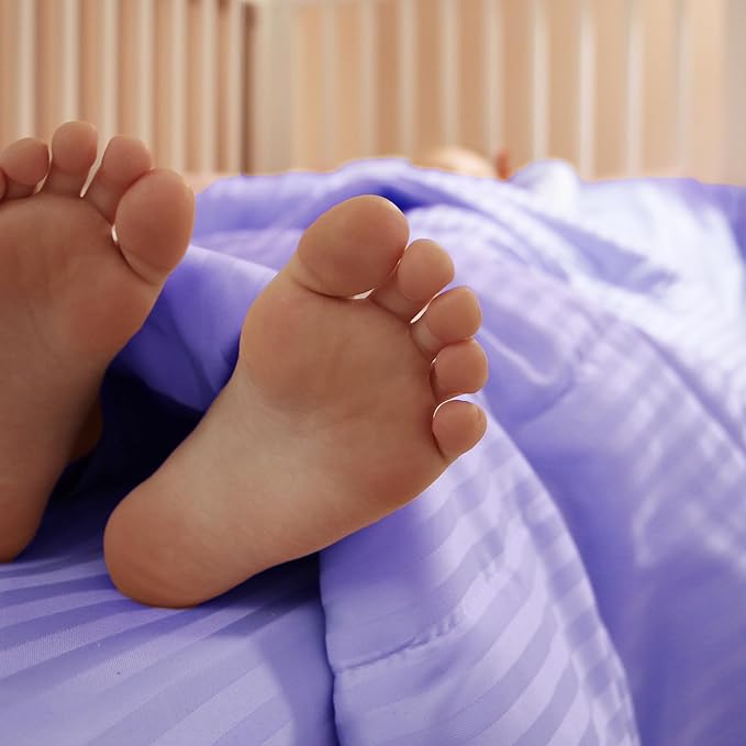 Toddler Bedding Set - 4 Piece Soft Crib Bedding Set for Girls, Includes Toddler Comforter, Flat Sheet, Fitted Sheet and Pillowcase, Purple Stripe