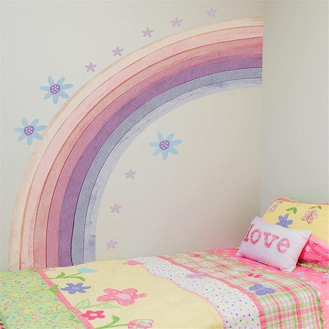 Waterproof Removable Vinyl Huge Rainbow Wall Decal Sticker for Nursery Kidsroom School Classroom Livingroom Bedroom Bathroom Decorations Art Kids Graduation Boho Cute Decals