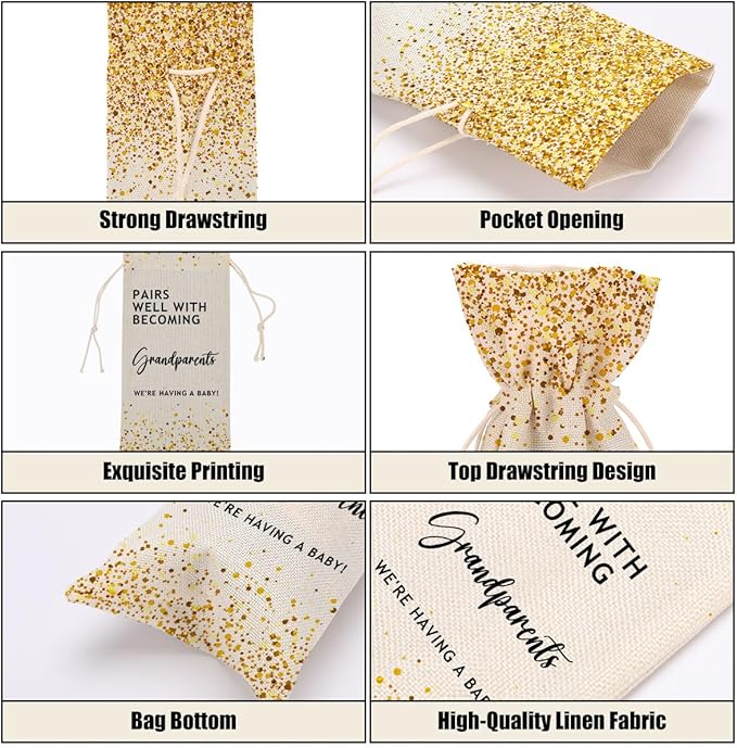 Pregnancy Announcement Wine Bag Grandparents Baby Announcement First Time Grandma Gifts for Women Men Coworker Grandpa Grandmother Bestie Congratulations Wine Bags