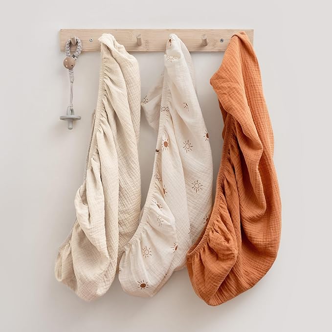 Gllquen Baby Muslin Bassinet Sheets 3 Pack, Breathable Elastic Cozy Fitted Cotton Bassinet Mattress Sheet for Baby Boy Girls, Fit for Hourglass Oval Rectangular Cradle Pad Sheets 33"X17" (Sunshine)