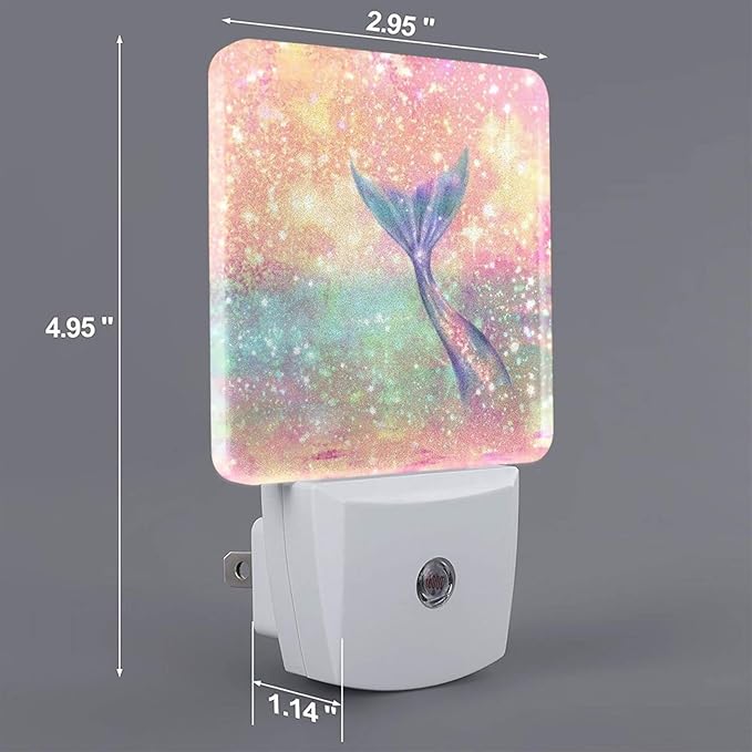 Pink Mermaid Night Light for Kids Girls Plug into Wall Led Nightlight with Dusk to Dawn Sensor Compact Lamp Bedroom Bathroom Nursery Hallway Stairs Kitchen Home Decor