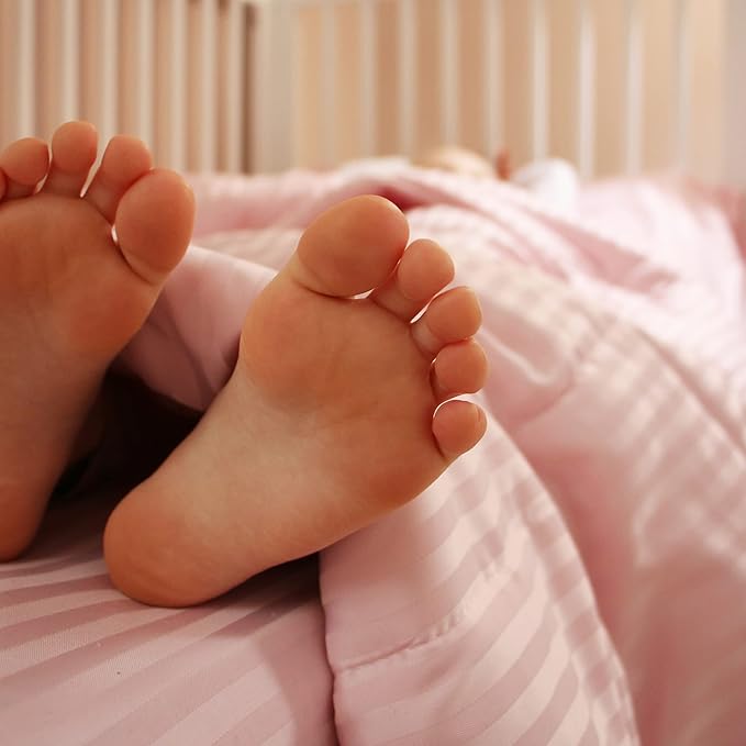 Toddler Bedding Set - 4 Piece Soft Crib Bedding Set for Girls, Includes Toddler Comforter, Flat Sheet, Fitted Sheet and Pillowcase, Pink Stripe