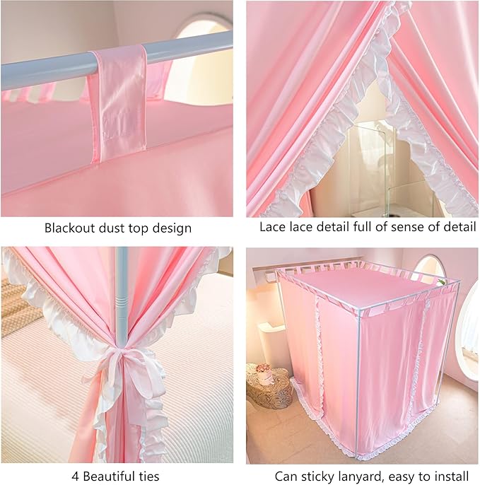 AIKASY Peach Pink Canopy Bed Curtains with Top Ties and Tie Backs for Bedroom Decoration - King Size Bed Curtains with Windproof and Lightproof Features