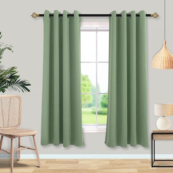 Mrs.Naturall Sage Green Curtains 63 Inch Length for Bedroom,Blackout Black Out Curtains Drapes 63 Inch Long 2 Panels Set