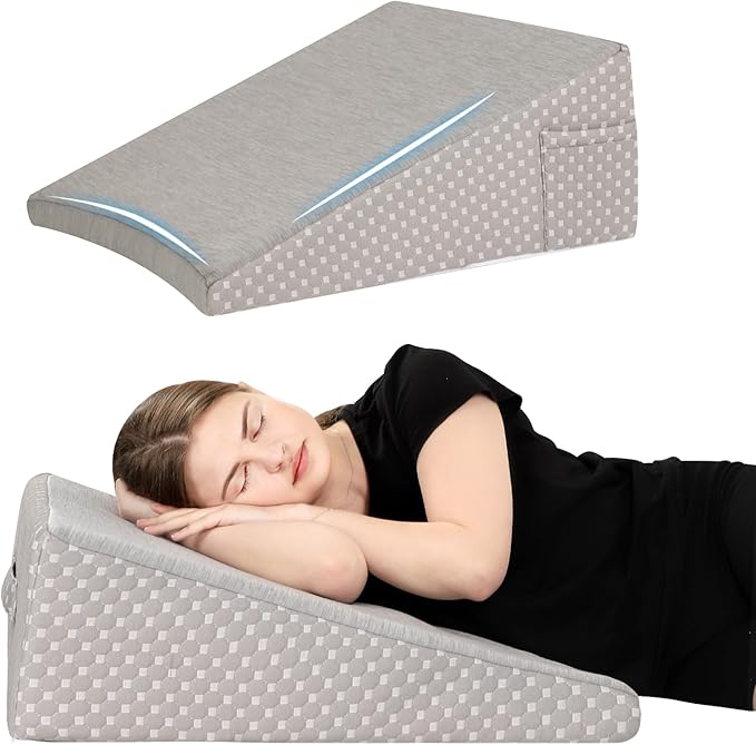 Wedge Pillow for Sleeping, 10 Inch Cooling Triangle Bed Pillow with Removable Cover, Elevated Body Pillow Wedge for Back Support, After Leg Surgery, Snoring, Acid Reflux, Grey