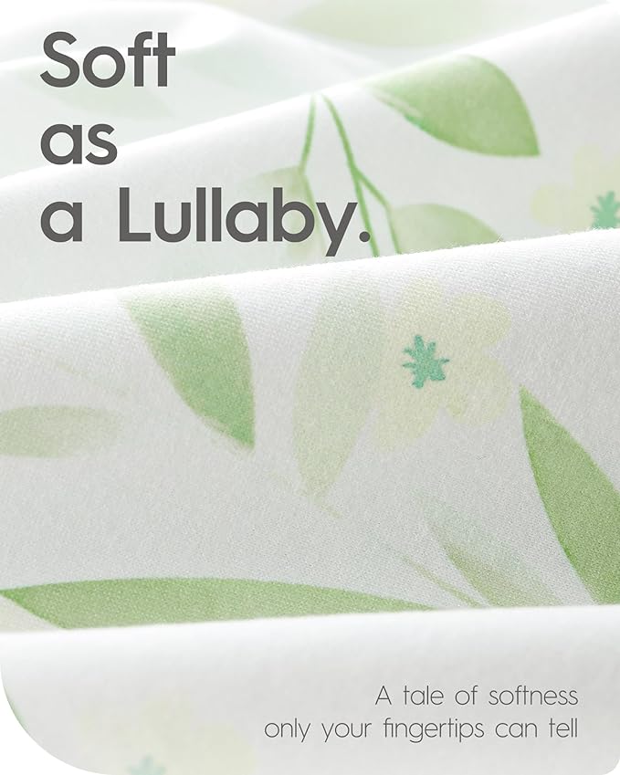 Pack N Play Sheets Fitted for Girls Boys, TotBasic Boho Mini Crib Sheets for Pack and Play/Mini Crib Mattress, Premium Soft Stretchy Jersey for Breathable Comfort - 2 Pack (Sage Green&Botanical Leaf)