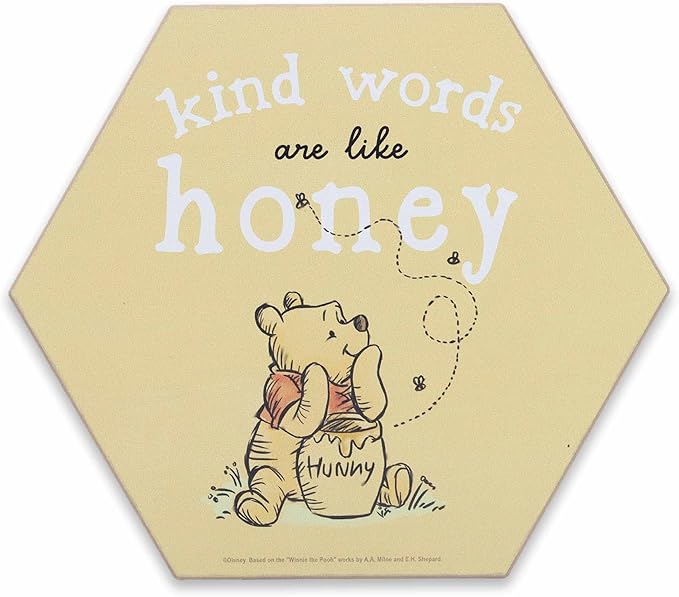Open Road Brands Disney Winnie The Pooh Kind Words are The Honey Wood Wall Decor - Cute Winnie The Pooh Decoration for Kitchen, Bedroom or Office