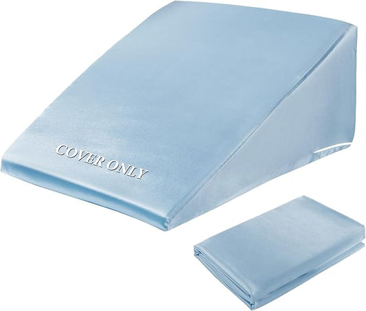HOMBYS Satin Bed Wedge Pillow Cover Silky & Smooth Wedge Pillowcase 1 Pack 24x24x7.5, Soft & Breathable, Removable & Machine Washable-Zipper Design (Pillow Not Include), Light Blue