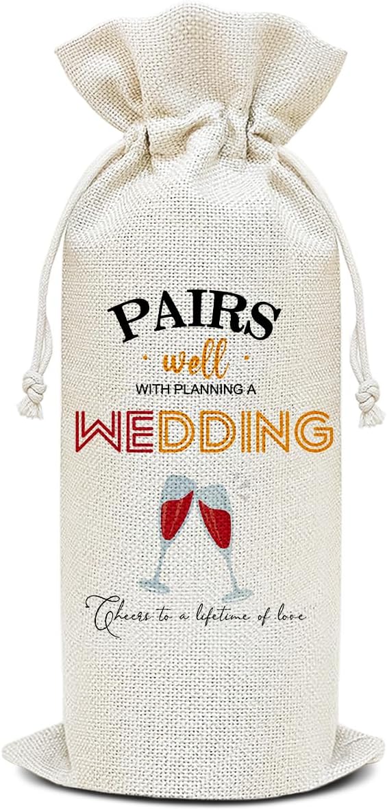Wine Canvas Bag, Wedding Wine Gift Bag, Wedding Gift for Bestie Bride Groom Couples Wine Bags for Wine Bottles Gifts, Wine Gifts With Drawstring Wedding Engagement Bridal Shower Party Decoration -WB14