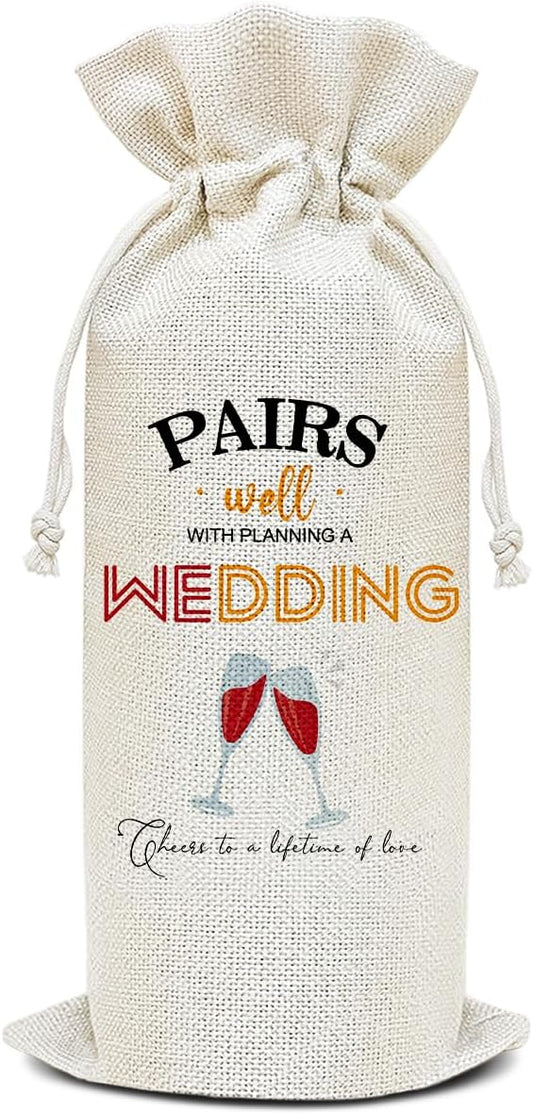 Wine Canvas Bag, Wedding Wine Gift Bag, Wedding Gift for Bestie Bride Groom Couples Wine Bags for Wine Bottles Gifts, Wine Gifts With Drawstring Wedding Engagement Bridal Shower Party Decoration -WB14