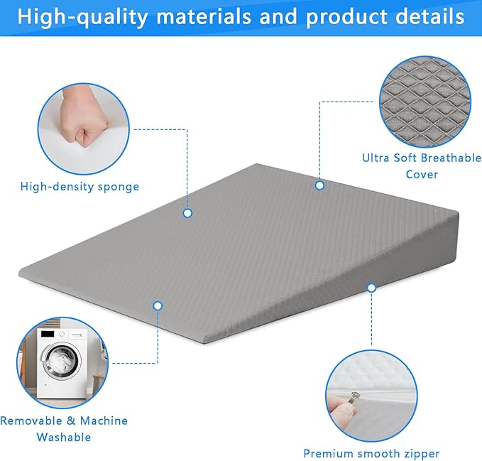 Bed Wedge Pillow Triangle Belt Foam for, Knee, Small Leg, Reading, Maternity (White)