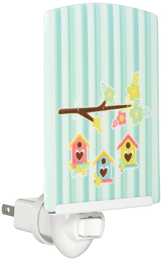 Caroline's Treasures BB7011CNL Birdhouses on Blue Stripes Ceramic Night Light Compact, UL-Certified, Ideal for Bedroom, Bathroom, Nursery, Hallway, Kitchen, 6x4x3, Multicolor