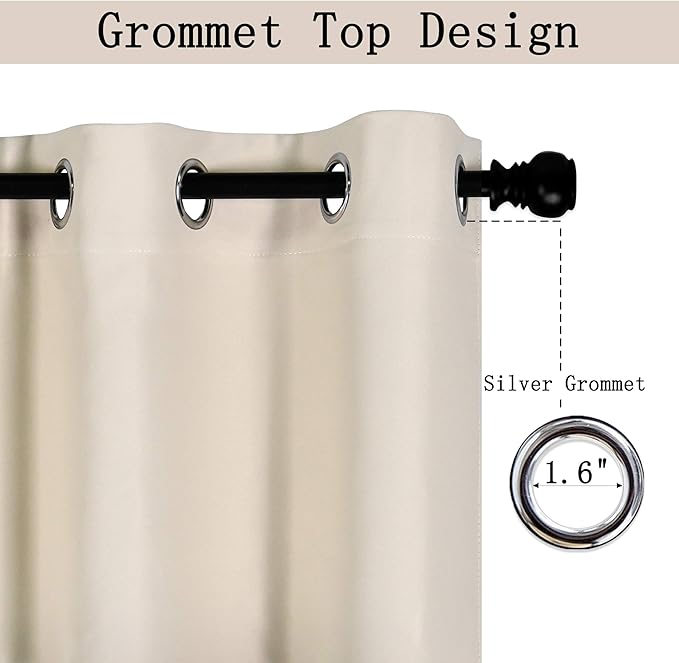 Solid Grommet Top Greyish Beige Valance for Kitchen Blackout Curtain Valance for Living Room Short Straight Drape Valance for Bedroom Kids Room 42 Inch Wide by 18 Inch Long 1 Panel