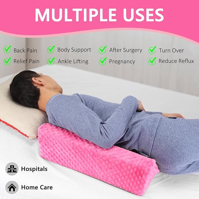 Wedge Pillow for Side Sleeping, Body Positioning Foam Wedge Pillow, Side Wedge Pillow for Sleeping Non-Slip Back Positioning Pillow for Bed Sore Wedge (Pink)