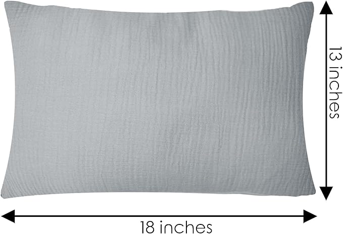 Organic Cotton Muslin Mini Pillowcases with Envelope Design,2 Pack Ultra Breathable Kids Toddler Pillowcases for Boys and Girls- 13 x 18 inches (Grey)