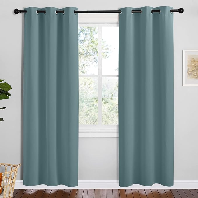 NICETOWN Modern Blackout Curtains Noise Reducing, Greyish Blue, 2 Panels, W42 x L78 -Inch, Thermal Insulated and Privacy Room Darkening Drape Panels for Boy's Guest Room Door Small Short Window