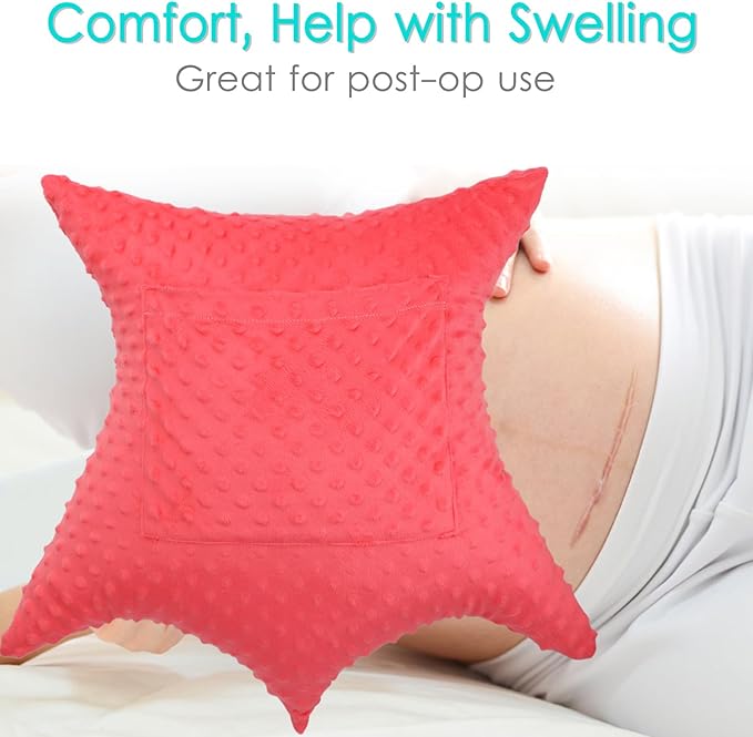 Star Hysterectomy Pillow Abdominal Recovery Pillows for C-Section Tummy Tuck Lumpectomy Myomectomy Belly Surgery Must Haves Shock Absorbing Cough Cushion Patients Gifts Minky Dot Red