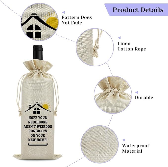 Funny Housewarming Gifts New Home Wine Bag Housewarming Party Decorations Housewarming Return Burlap Drawstring Wine Bag gift Realtor Gift to Clients New Home Owner Gift First Time House Warming Gift