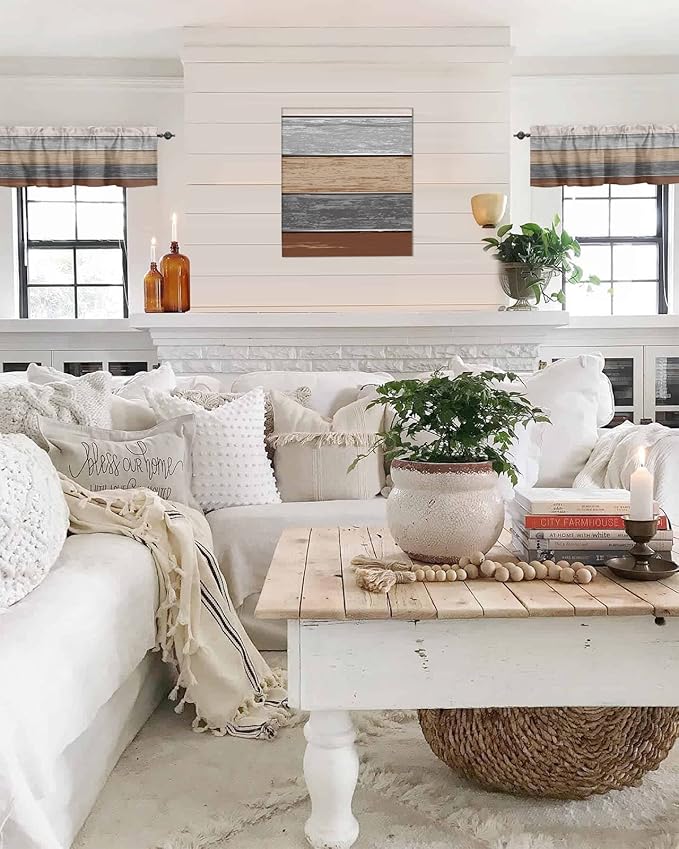 Farmhouse Fall Kitchen Curtains Valances for Windows ,Brown Grey Rod Pocket Country Window Treatment for Kitchen /Living Room/Bedroom/ Bathroom,60" X 18" -1 Panel, Retro Rustic Barn Wood Texture