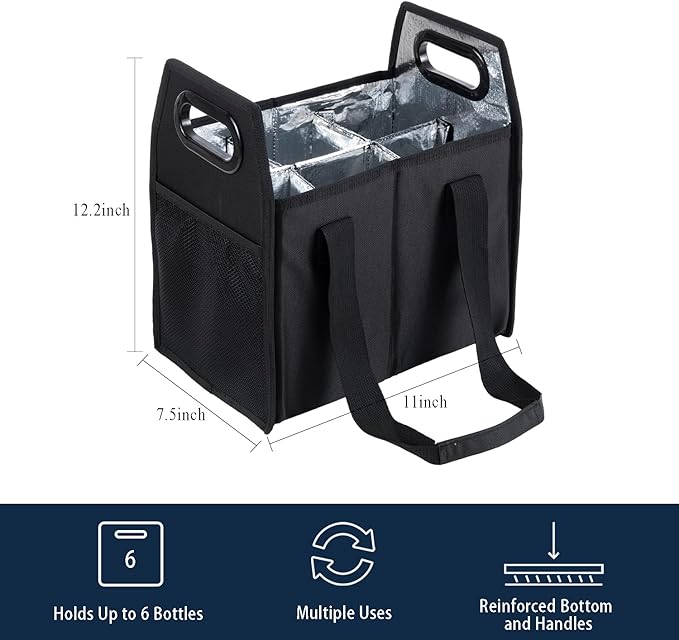 Bottle Wine Carrier Collapsible 6 Bottle Storage Box Reusable Portable Wine Bottle Carrier Case for Tote Bag Moving, Vacation Bottle Caddy Grocery Shopping Wine Tasting Accessory